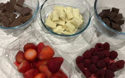 Strawberries and Raspberries Dipped in Chocolate